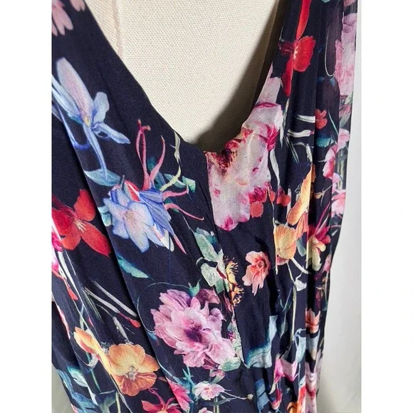 Bellambra Maxi Dress Navy Blue Floral Halter Neck Sleeveless Italy Size S Silk‎ - Picture 7 of 11